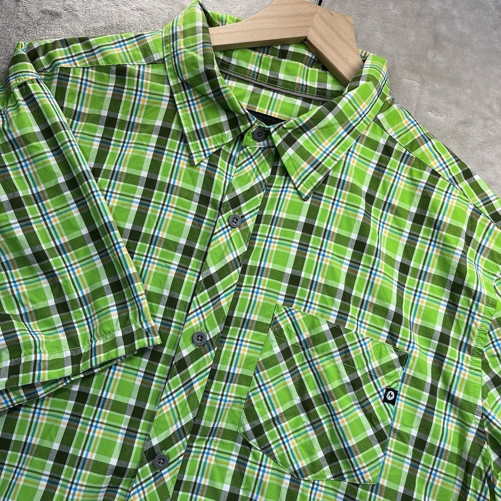 Marmot Shirt Men's Button Down XL Short Sleeve Green Plaid